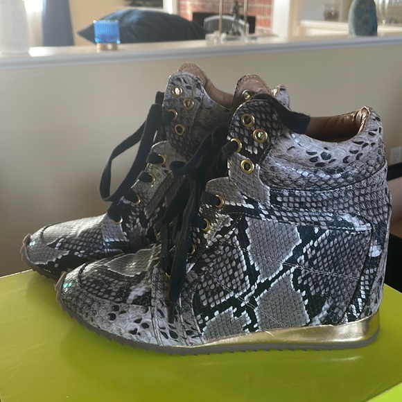 snakeskin wedge sneakers